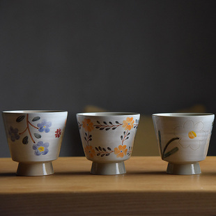 日式创意田园风陶瓷喝水杯无把手握杯咖啡杯泡茶杯马克杯手作杯