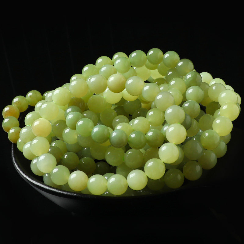 亲宝水晶新疆若羌黄口料和田玉手链女男款秋葵黄黄玉手串饰品女