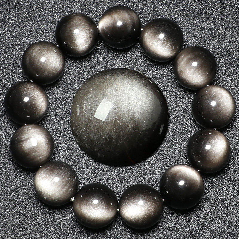 亲宝水晶旗舰店的优惠券大全—天然黑曜石系列手链女男款 彩眼银沙