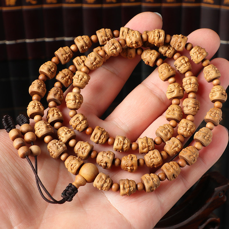 亲宝水晶印度老山檀香佛珠手串女男款54颗四面佛手链木质念珠