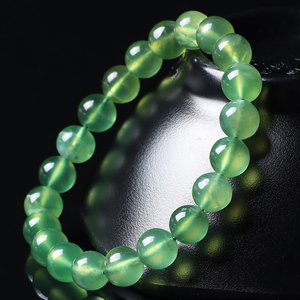 月老祠堂天然绿纹石手链女单圈水晶石手串小清新姐妹简约