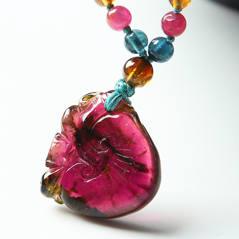 亲宝水晶天然西瓜碧玺吊坠情侣 异象渐变双色 色泽浓郁 水润细腻