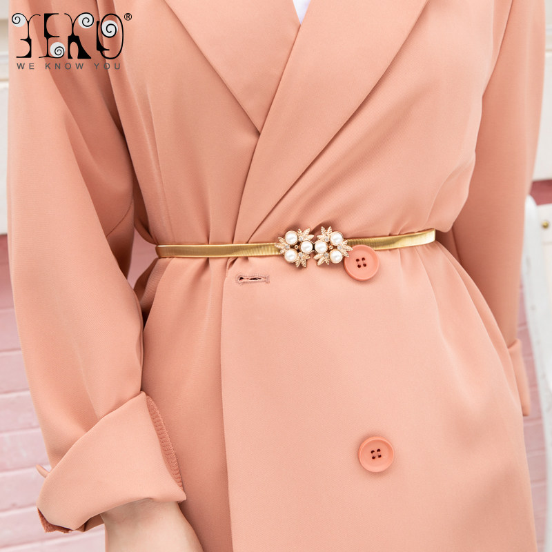 yeko裙子腰带细女式夏季金属花朵装饰2021百搭配裙子弹力松紧系带