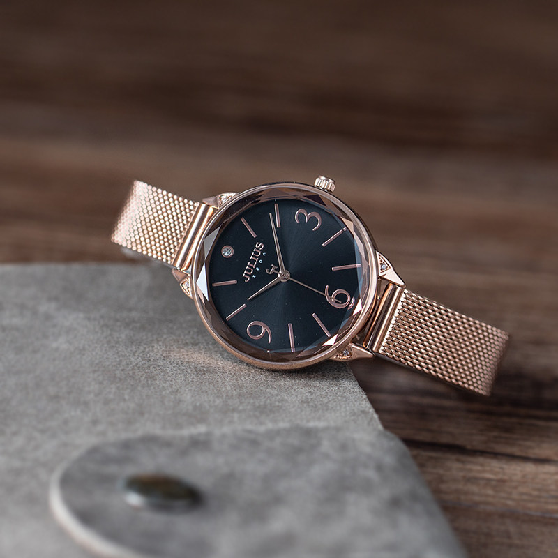 韩国聚利时julius锆石镶嵌中表盘复古石英表防水金属表手表女钢带