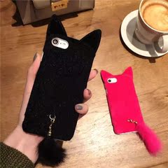 可爱毛绒猫耳朵iPhone7手机壳苹果6s plus冬天暖手猫尾巴保护套