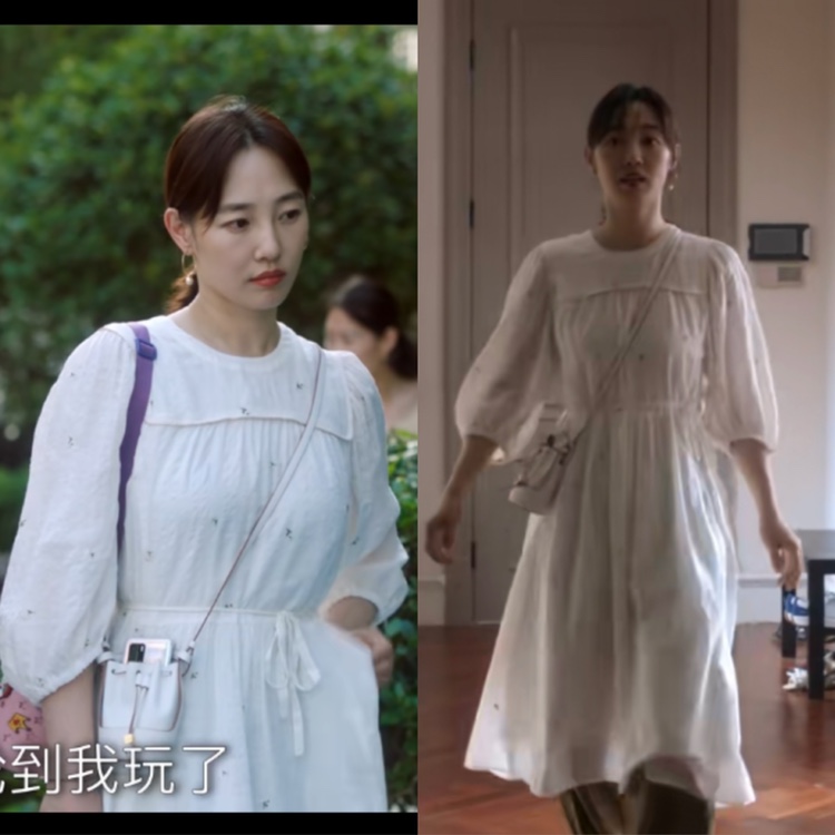 我们的婚姻白百何沈彗星同款 2022春季韩版白色中袖系带连衣裙女