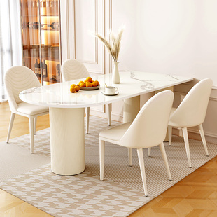 法式奶油风岩板西餐桌椅子组合半岛台饭桌小户型家用2023新款网红