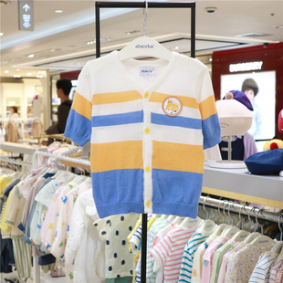Absorba爱之宝男童针织开衫外套24夏季韩国代购儿童空调衫五分袖