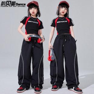 六一女童爵士舞服装嘻哈街舞演出服女童T恤夏季潮服hiphop演出服