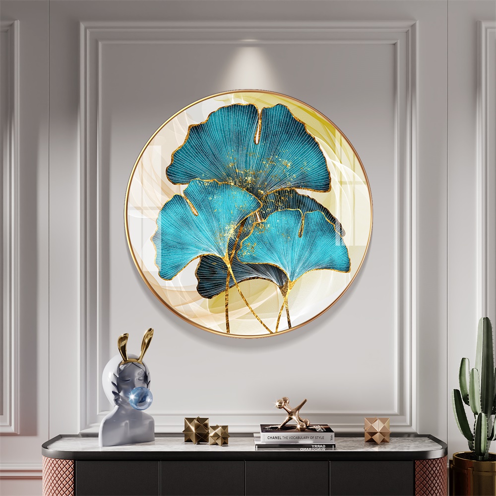晶瓷画圆形挂画轻奢客厅装饰画现代风格卧室书房玄关柜背景墙壁画