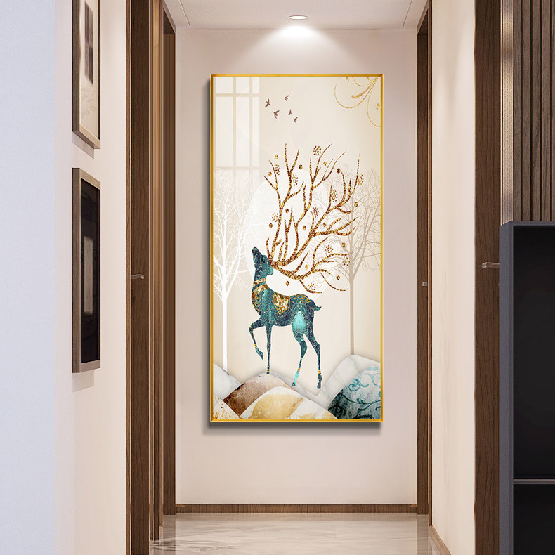 晶瓷画现代简约走廊玄关装饰画过道竖版挂画客厅墙面壁画进门挂画