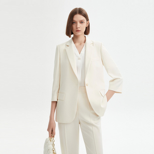 朗姿高级感 三醋酸修身七分袖西装2023夏季新款气质白色西服外套