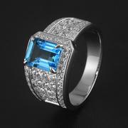 New sterling silver emerald cut natural topaz gemstone ring men's light luxury niche exquisite temperament diamond ring