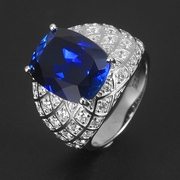High Jewelry Royal Blue Sapphire Ring Men's 925 Silver Gold Plated Light Luxury Men's Index Finger Ring Custom 18K Gold