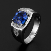 Square tanzanite sapphire ring male 925 sterling silver gold-plated inlaid colorful gemstone ring hipster personality