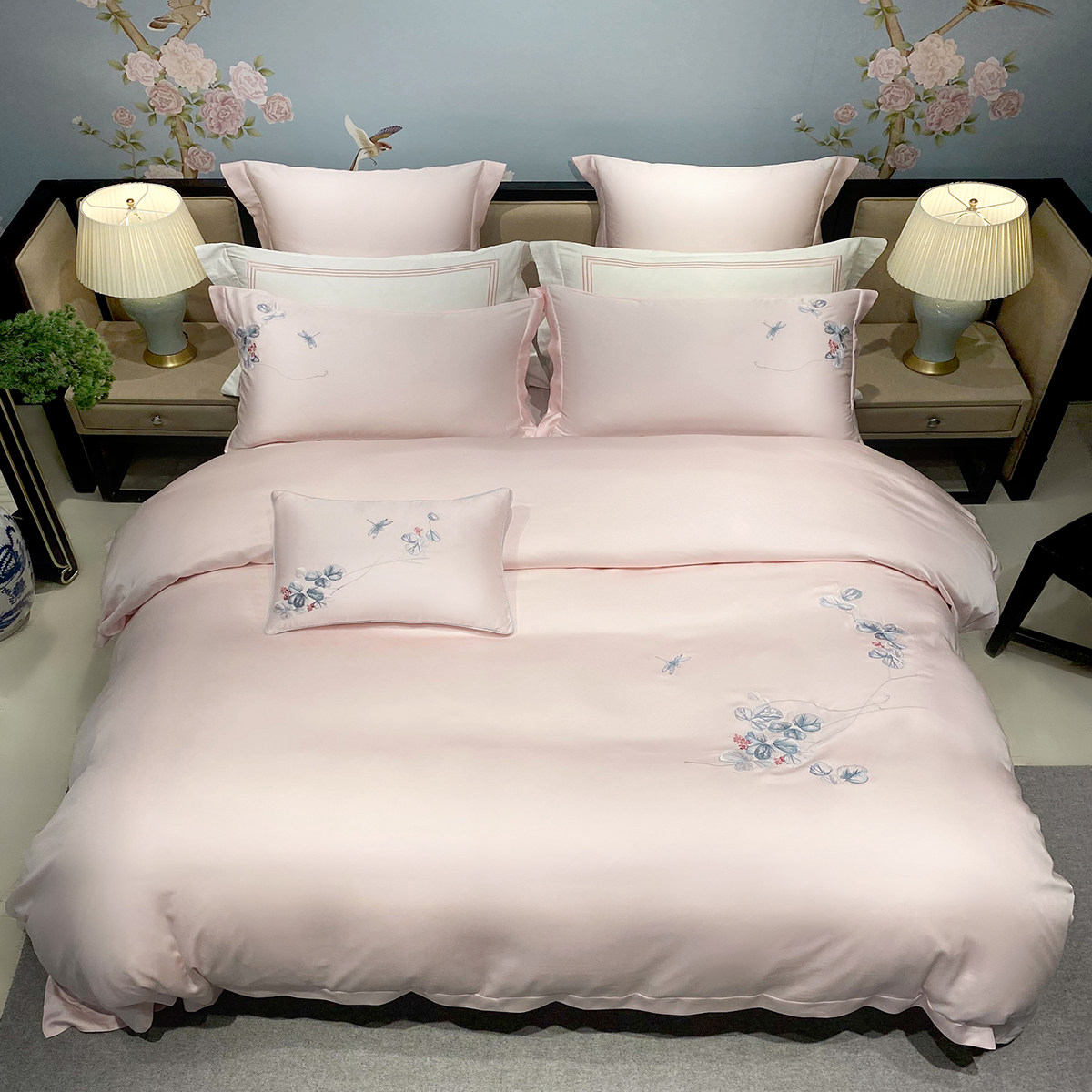 新中式60支双面天丝四件套春夏季丝滑中国风刺绣双人被套床上用品
