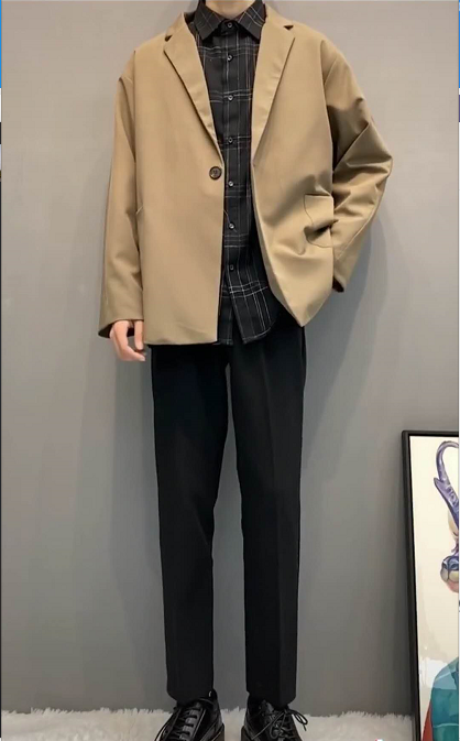 华仔穿搭2020新款港风西服外套男小西装休闲英伦风帅气上衣套装