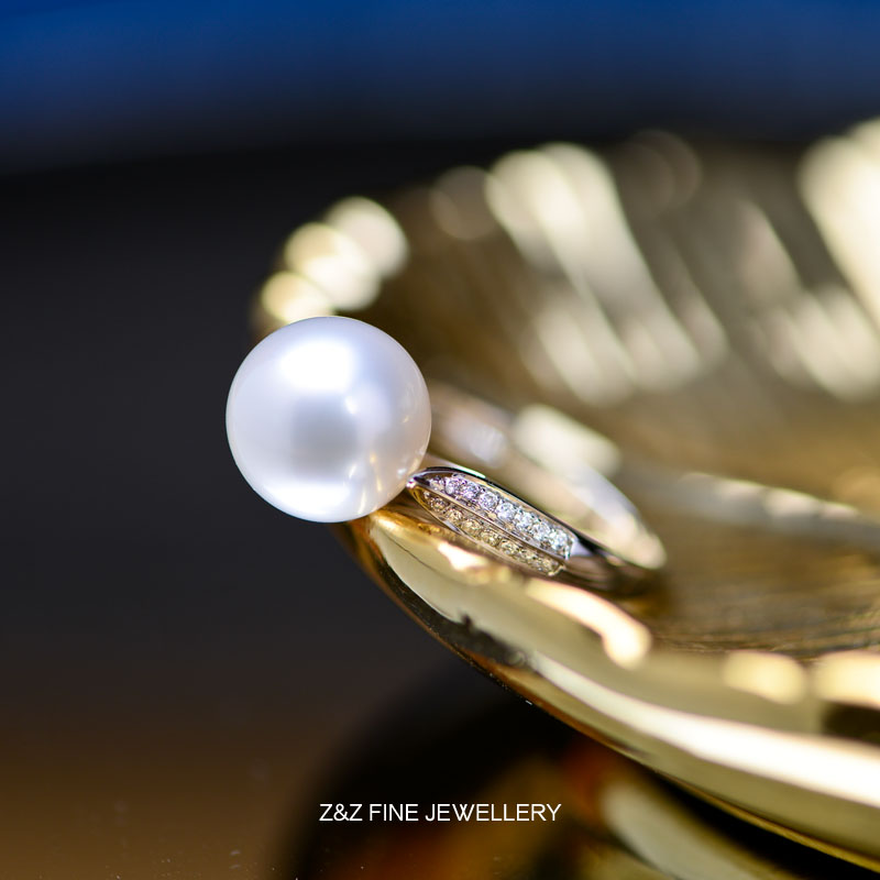 有生珠宝 原创日本设计师款天然海水akoya珍珠戒指18K金镶嵌钻石