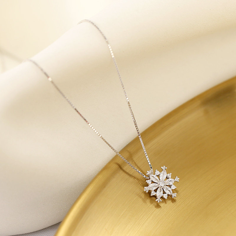 热销雪花银项链女纯银