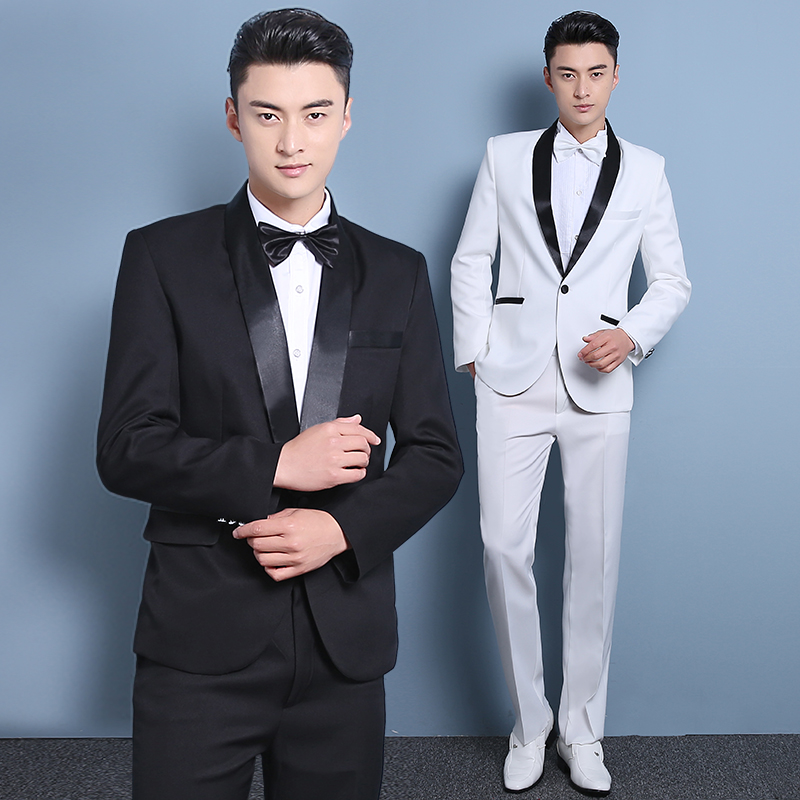 西装套装男影楼拍照主持司仪合唱演出礼服韩版修身新郎结婚小西