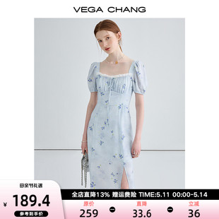 VEGA CHANG法式碎花连衣裙女2024夏季新款显瘦气质高级感茶歇长裙