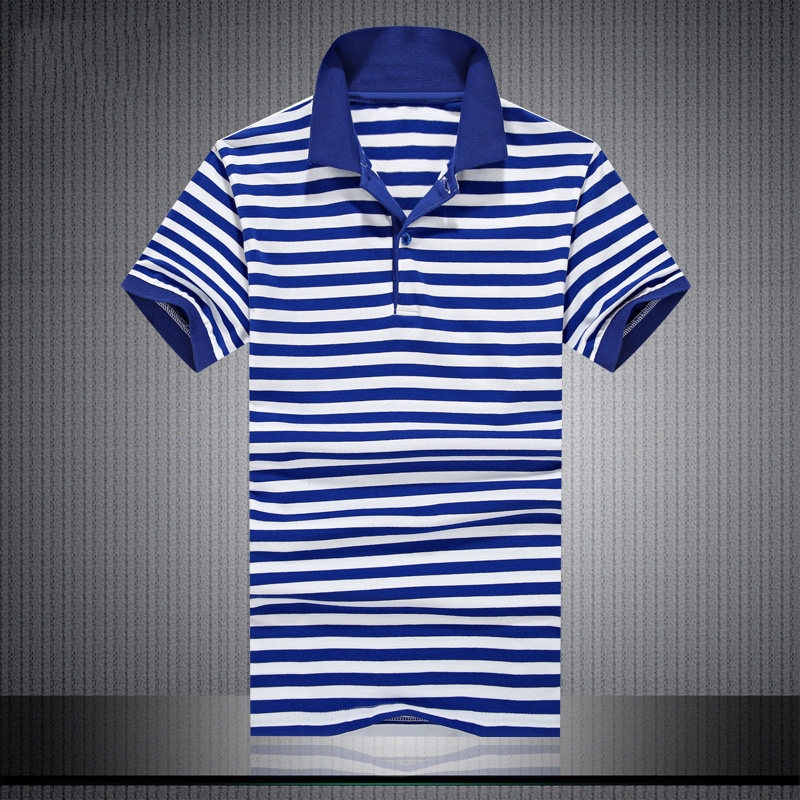 夏季男士翻领条纹半截袖大码男装海军polo衫纯棉短袖t恤打底衫潮