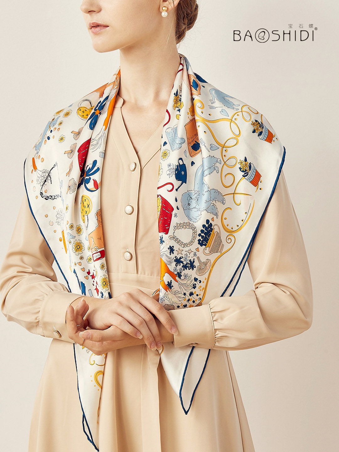 宝石蝶丝巾真丝围巾