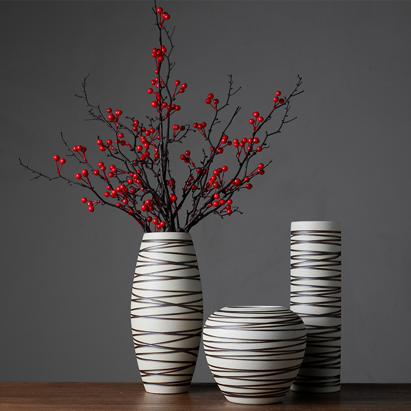 欧式创意简约客厅家居软装饰品陶瓷器小花瓶三件套插花工艺品摆件