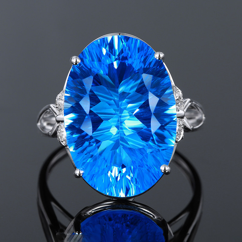 现货仅一件1245克拉托帕石戒指女款18k金镶钻椭圆彩色宝石女戒