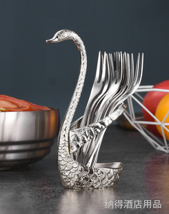 304不锈钢水果叉家用欧式奢华创意可爱天鹅座小叉子咖啡勺套装