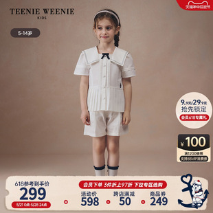 TeenieWeenie Kids小熊童装24年夏季新款女童甜美海军领短袖衬衫