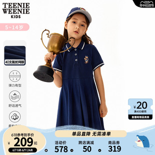 TeenieWeenie Kids小熊童装24夏季新款女童纯棉POLO领百褶连衣裙