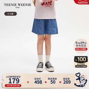 TeenieWeenie Kids小熊童装24夏季新款女童可爱休闲运动牛仔短裤