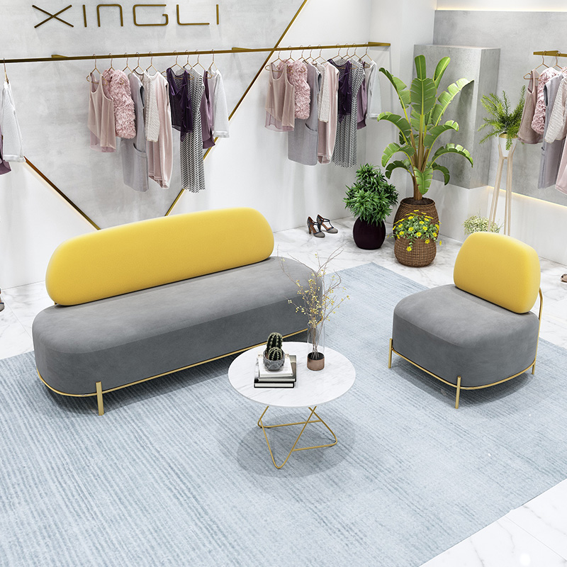 服装店小沙发现代简约美发店美容院小户型接待休闲双人沙发店铺用