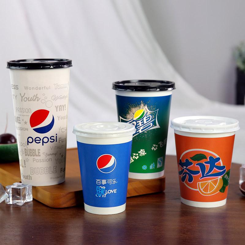 热销新百事可乐纸杯_新款一次性雪碧芬达纸杯百事可乐杯子加冰饮料