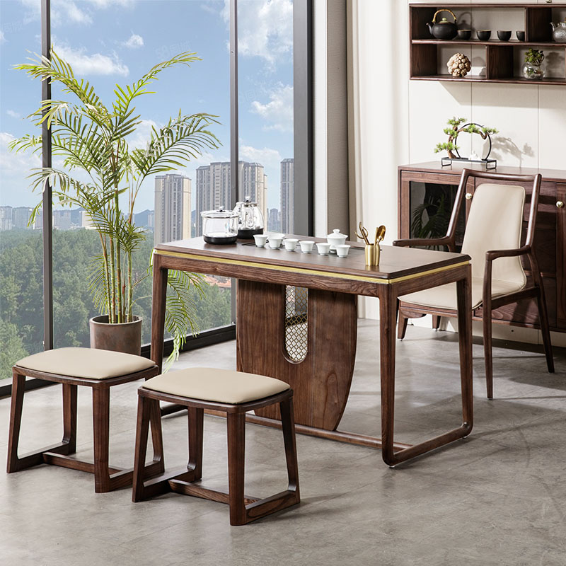轻奢茶桌椅组合实木原创简约现代泡茶套装意式极简家用阳台小茶桌