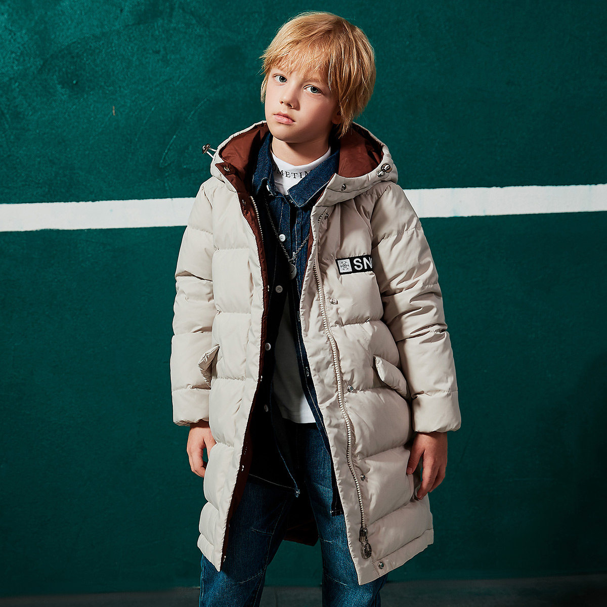 雪中飞童装儿童羽绒服男童中长款保暖90白鸭绒女童洋气冬装外套