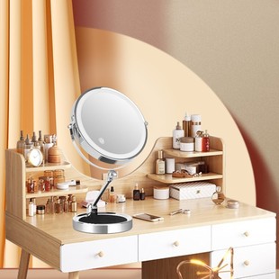 化妆镜台式充电美妆镜带灯led灯补光可放大10倍家用镜子梳妆镜