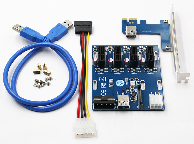 PCI-E转PCIe转接卡 1拖4 PCI-E口一分四 4口PCIe插槽一拖四