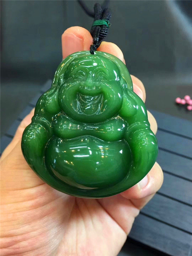 天然新疆和田玉佛公吊坠青玉弥勒佛挂件女士款保平安玉佩玉饰品