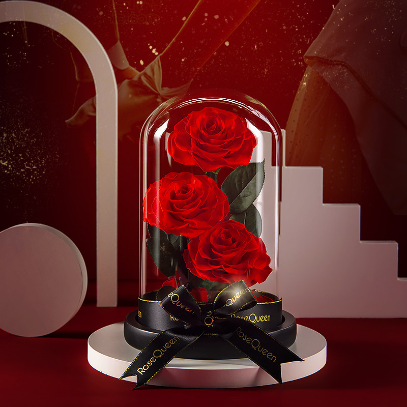 永生花玻璃罩真花玫瑰花束摆件七夕情人节送女朋友生日礼物盒礼品