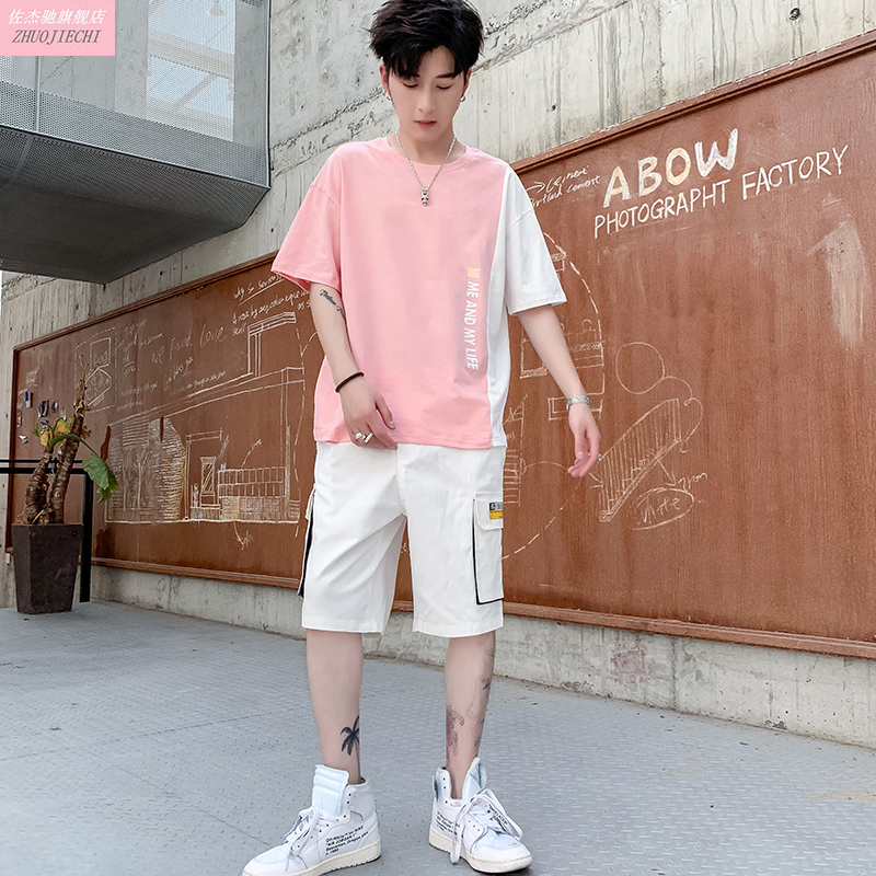 summer suit Male student Trend leisure time motion Five point pants Cargo Shorts Two piece set man Short sleevedin the Men's clothing, T-shirt category - from Buy2taobao.com to provide professional Taobao agent buy service