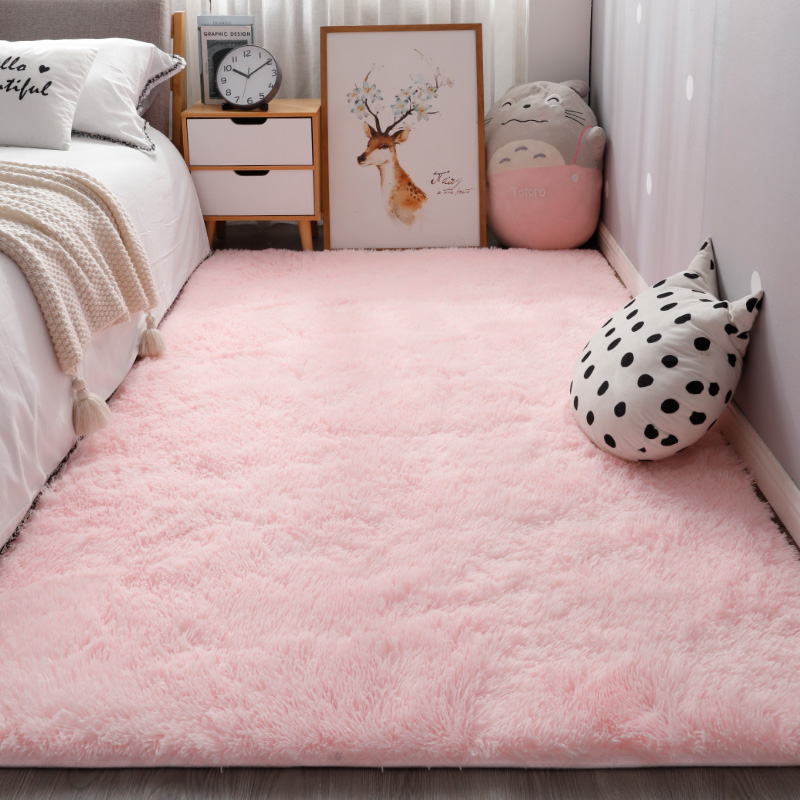 粉色长毛地毯卧室满铺可爱公主房间床