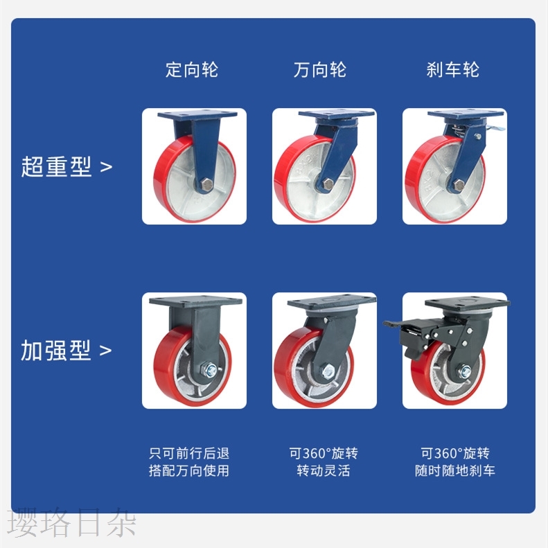 超重型脚轮4寸5寸6寸8寸10寸12寸加厚铁芯PU万向轮机械设备载重轮