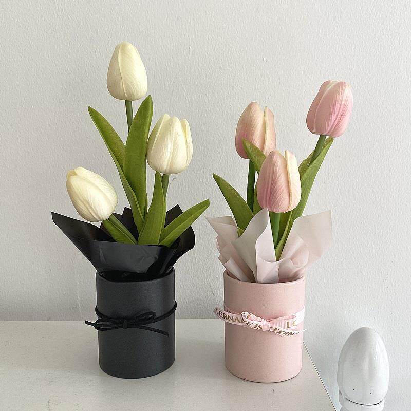 仿生花束郁金香假花仿真花束送人办公桌装饰品摆件小型干花感