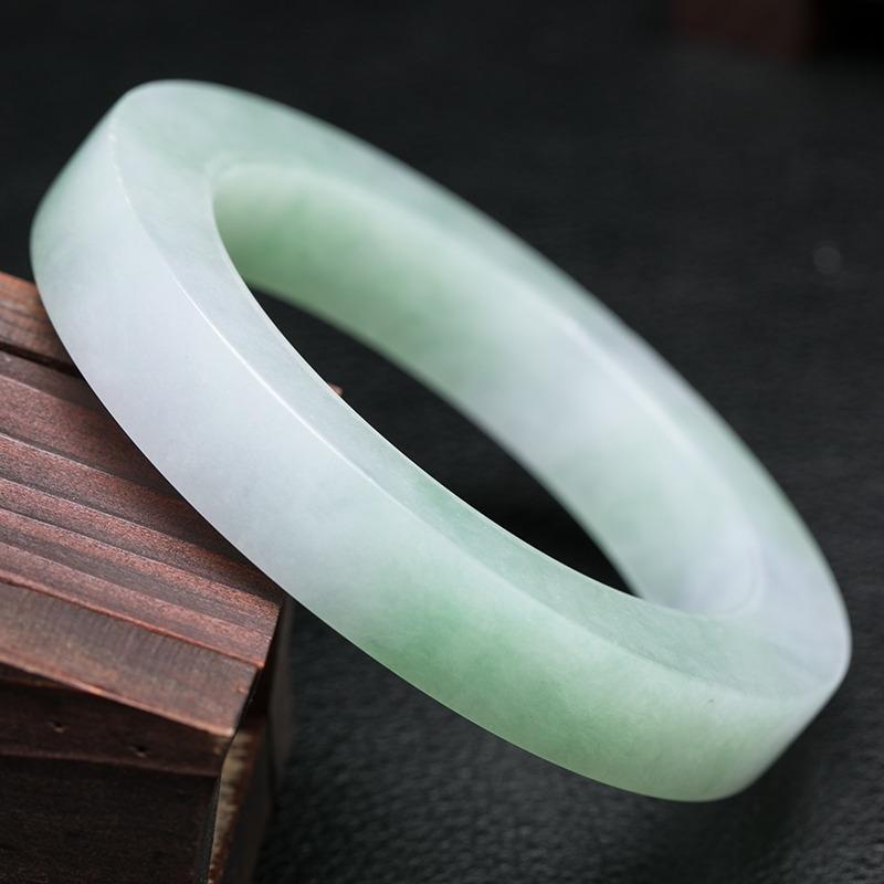 天然翡翠正品 冰糯种果绿底 毛坯 玉手镯女 鑫永盛珠宝210