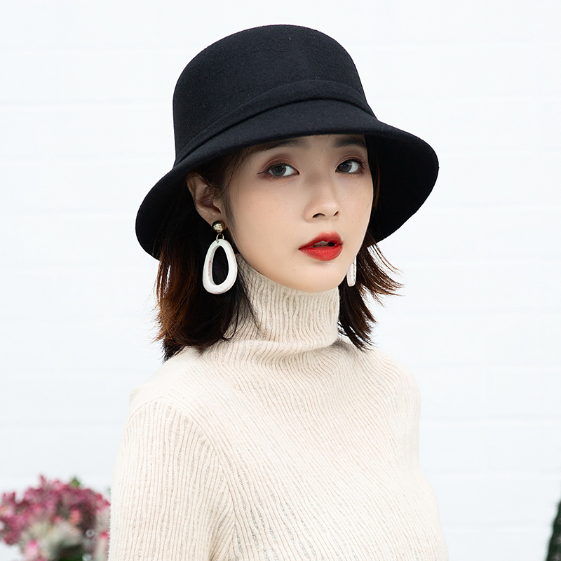 羊毛帽子冬女百搭洋气时尚保暖盆帽子女款圆脸适合的秋冬季渔夫帽