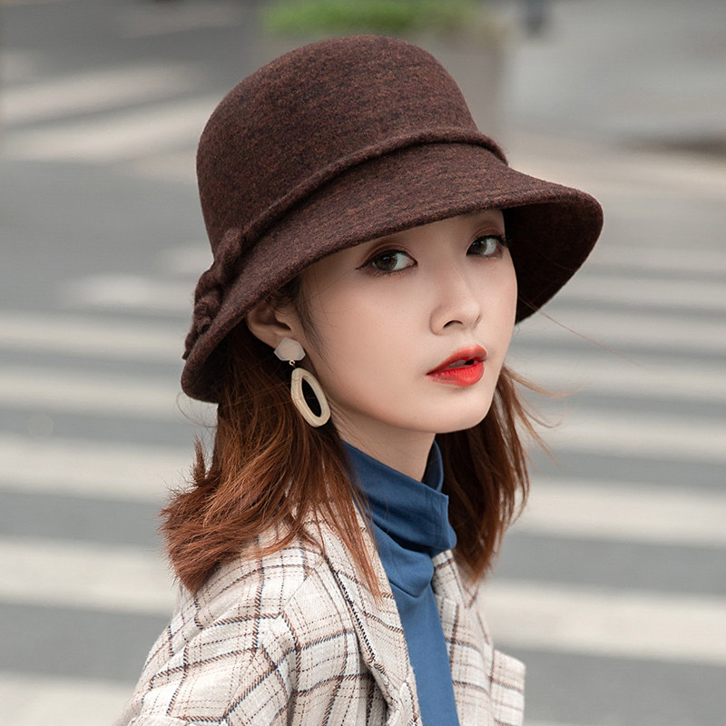 羊毛渔夫帽秋冬保暖时尚帽子女冬洋气百搭优雅圆脸适合显脸小盆帽