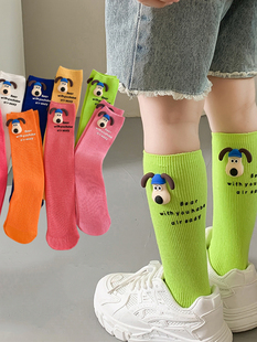儿童卡通袜子春秋季男女童中筒袜彩色多巴胺堆堆袜宝宝小腿袜