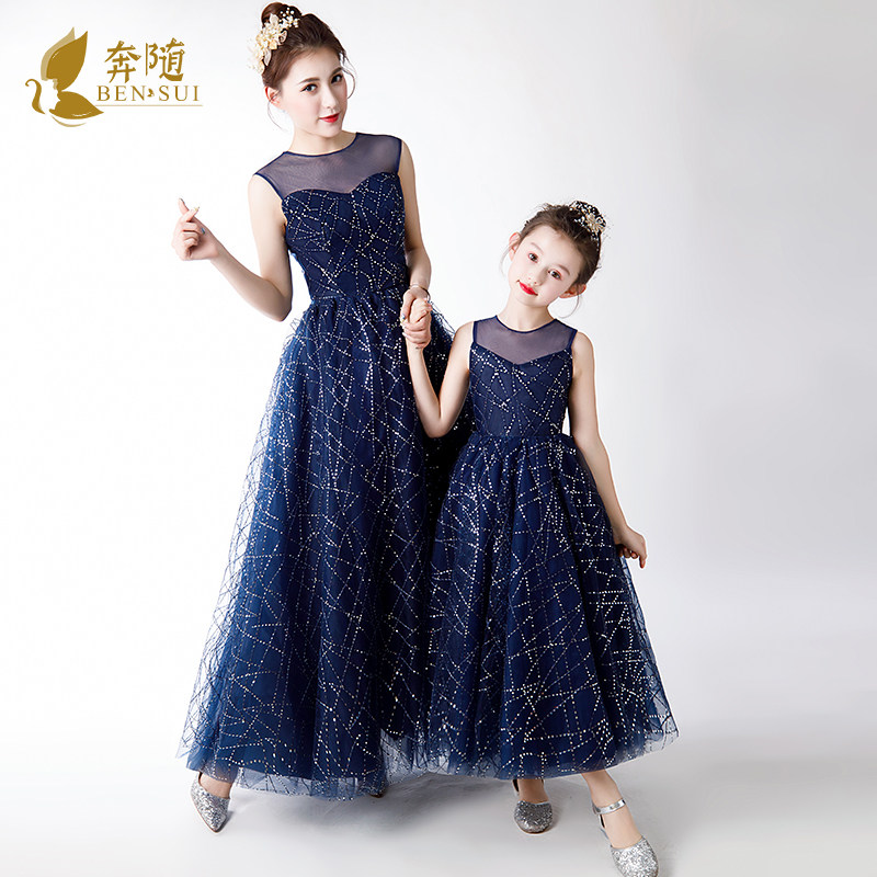 母女装亲子装夏季时尚走秀晚礼服长款亲子母女时装礼服连衣裙洋气